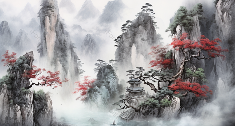 深山房屋树木中国风水墨画,插画/手绘图,插画/手绘图库,插画/手绘图下载,插画/手绘